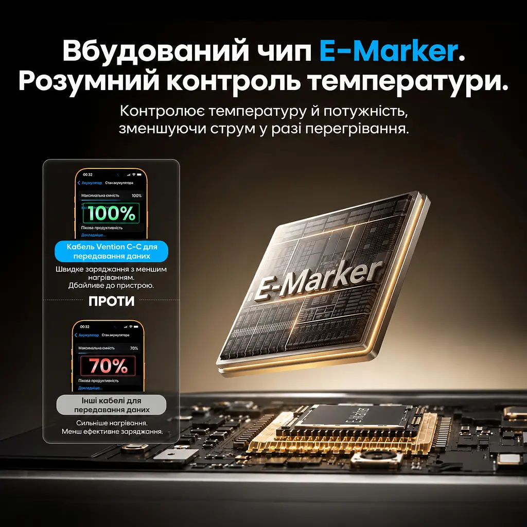 Кабель Vention TSGBG USB-C - USB-C PD 100 Вт 1,5 м чорний (TSGBG) - фото 11