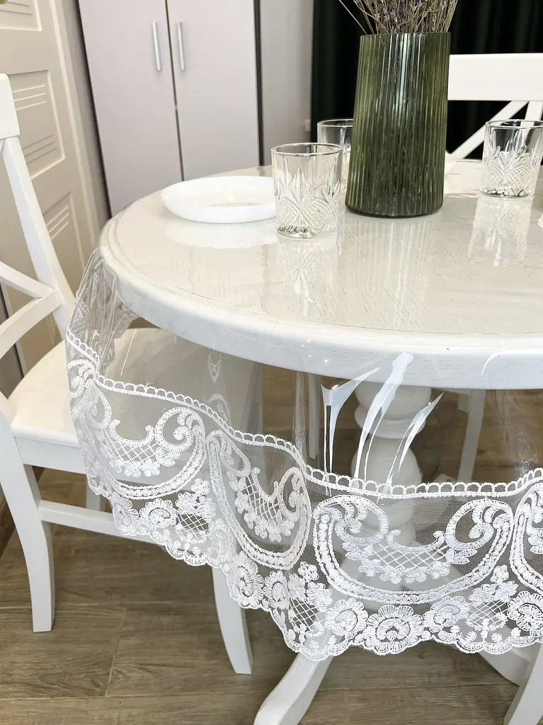 Силиконовая скатерть с белым кружевом Арка 15 см 350х150 см - фото 3