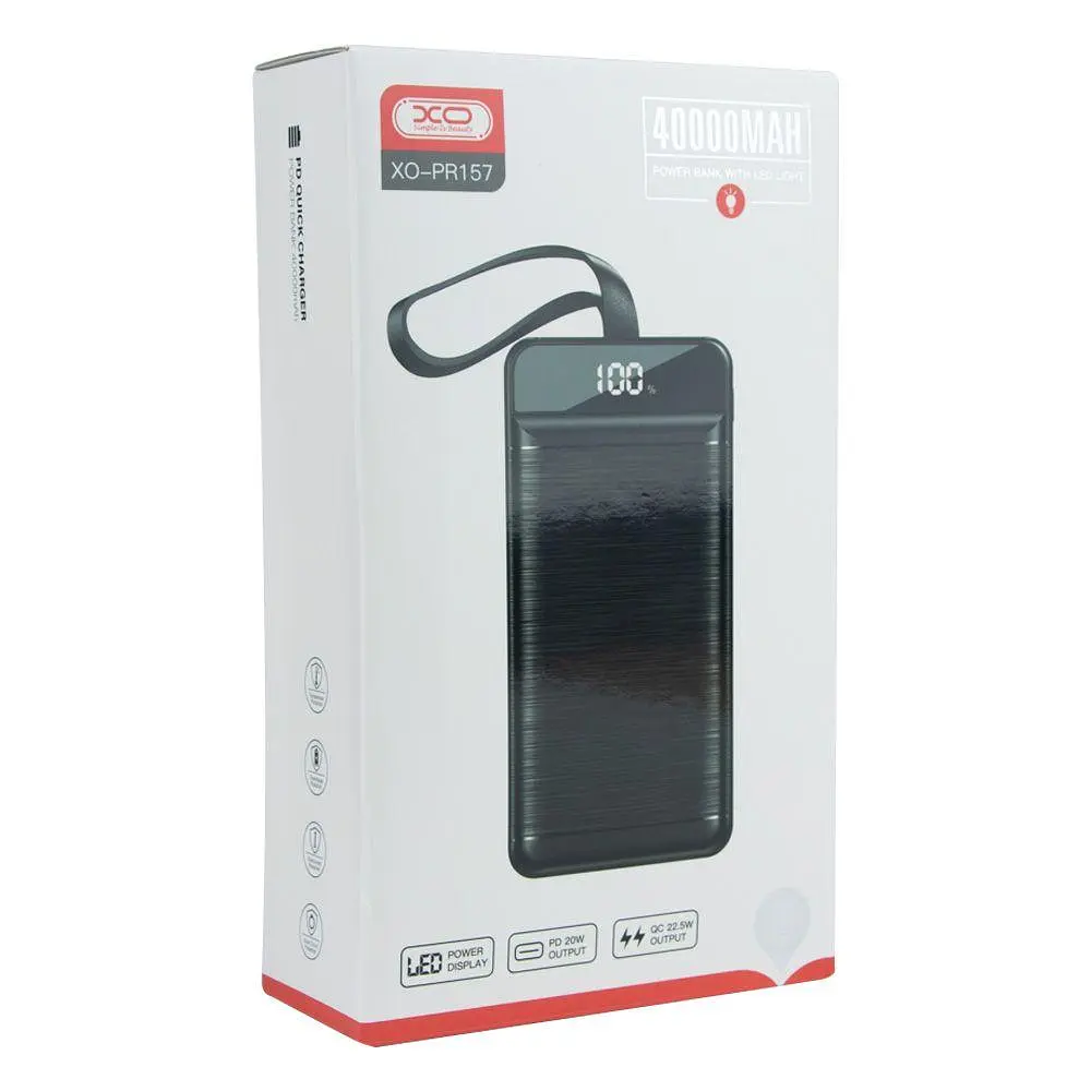 Зовнішній акумулятор XO PR157 із лампою 40000 mAh чорний - фото 3