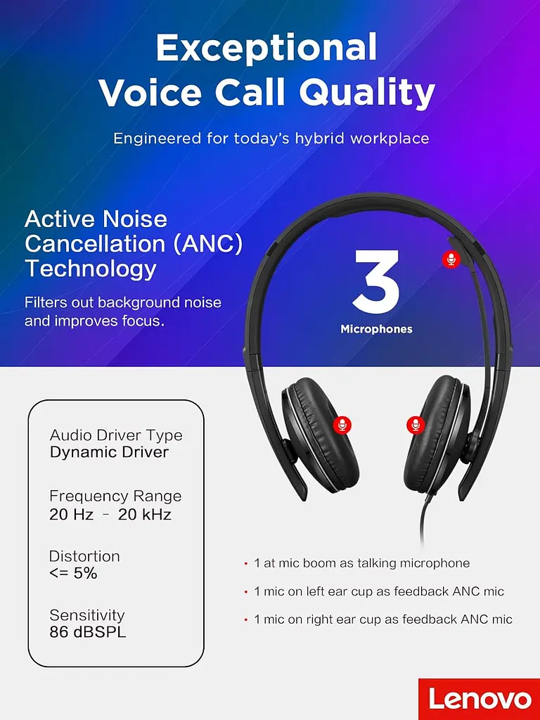 Гарнітура Wired ANC Headset Gen 2 (Teams) Lenovo teh0013215 - фото 6