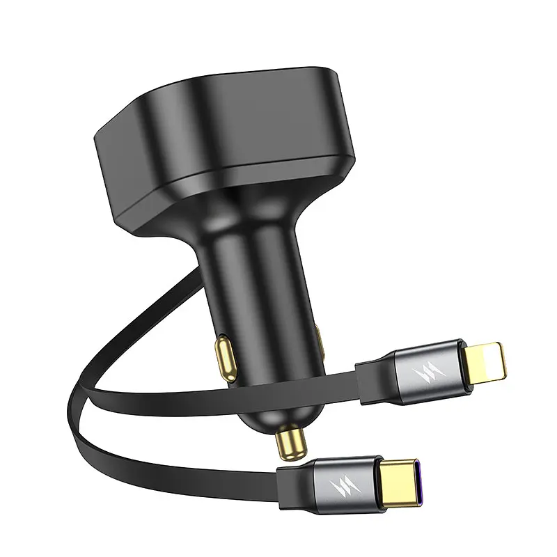 АЗП Hoco NZ13 Clever PD30W + висувний кабель Type-C and Lightning Black - фото 3
