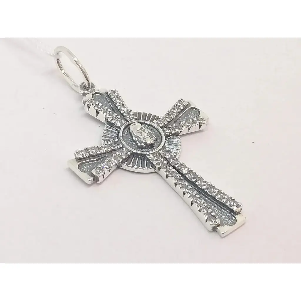 Срібний хрест Стерлінг 9 з фіанітами. 32500 - фото 2