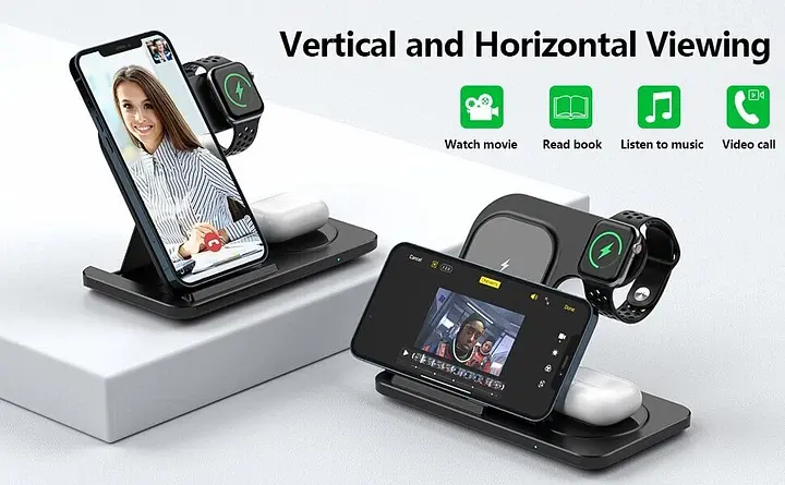 Зарядна станція 3 в 1 / Бездротовий зарядний пристрій 3 в 1 для смартфона / смарт-годин / навушників - фото 3