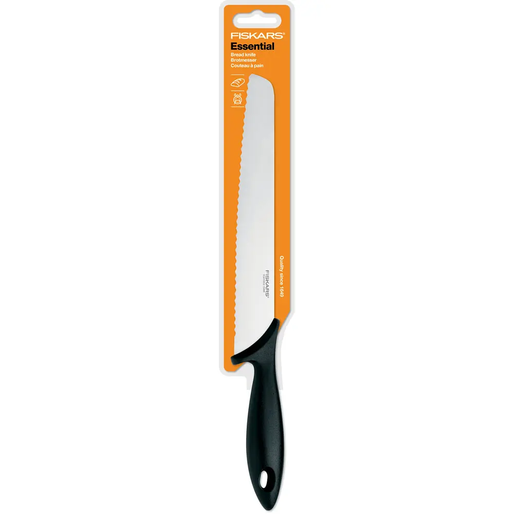 Нож кухонный Fiskars Essential для хлеба 23.4 см нержавеющая сталь, пластик, черный kuh0014594 - фото 3