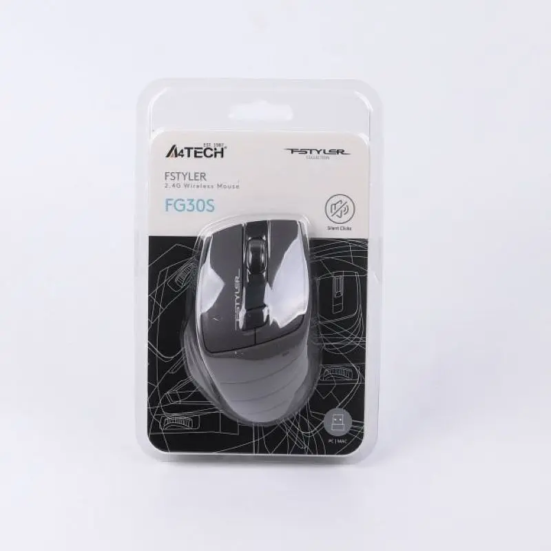 Мышь беспроводная A4Tech Fstyler FG30S (Grey), бесшумная, USB, цвет черный+серый - фото 7