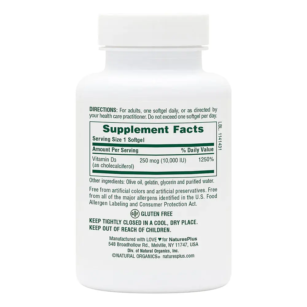 Вітаміни та мінерали NaturesPlus Vitamin D3 10000 IU 60 капсул - фото 2