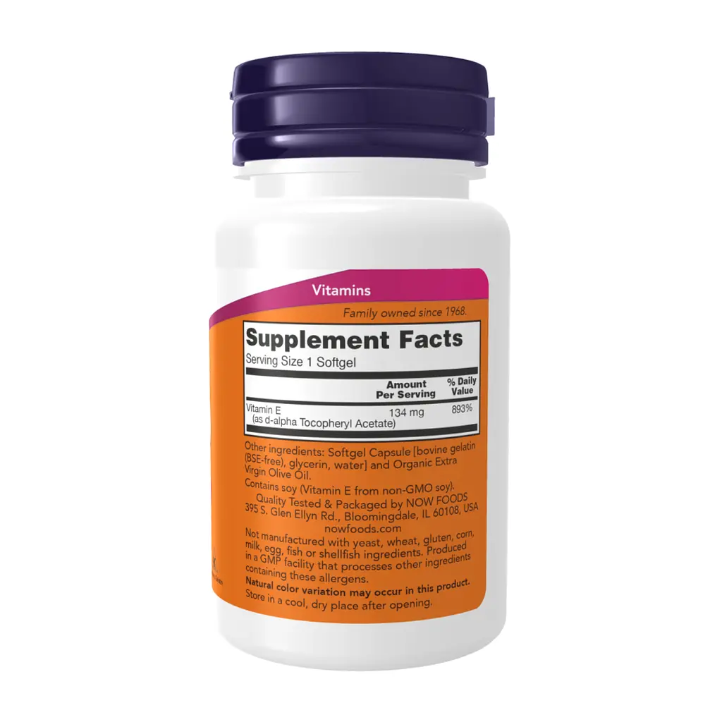 Вітамін E (D-альфа-токоферол) Vitamin E-200 D-Alpha Tocopheryl - 100 softgels - фото 2