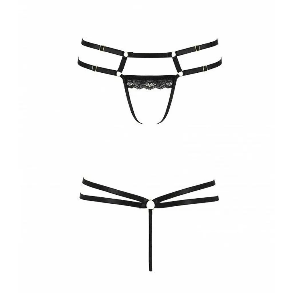 Трусики-стринги из стреп с кружевом Lorry Thong black - Passion Exclusive 2XL/3XL - фото 5