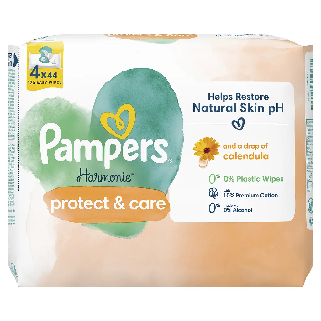 Набор детские влажные салфетки Pampers Harmonie Calendula 176 шт. (4 уп. по 44 шт.) - фото 2