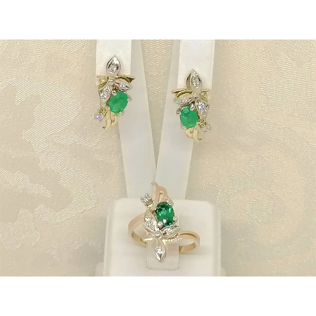 Золоті сережки Геліос з діамантами і смарагдом. Артикул 65831/1 - фото 6