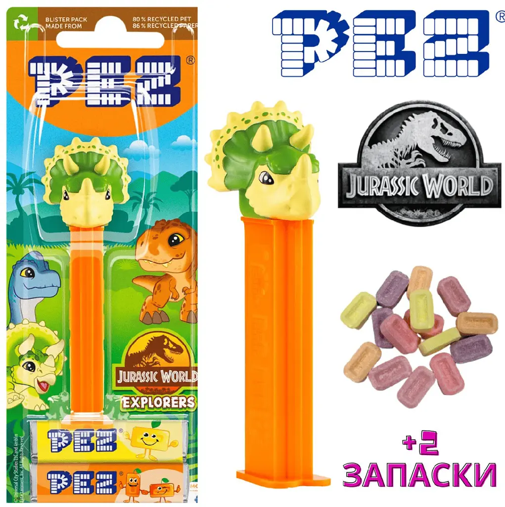 Диспенсер із цукерками Pez Jurassic World Triceratops 17г - фото 2