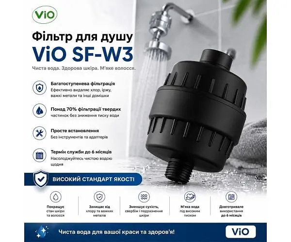 ViO SF-W3, Фільтр для душу універсальний, чорний матовий - фото 2