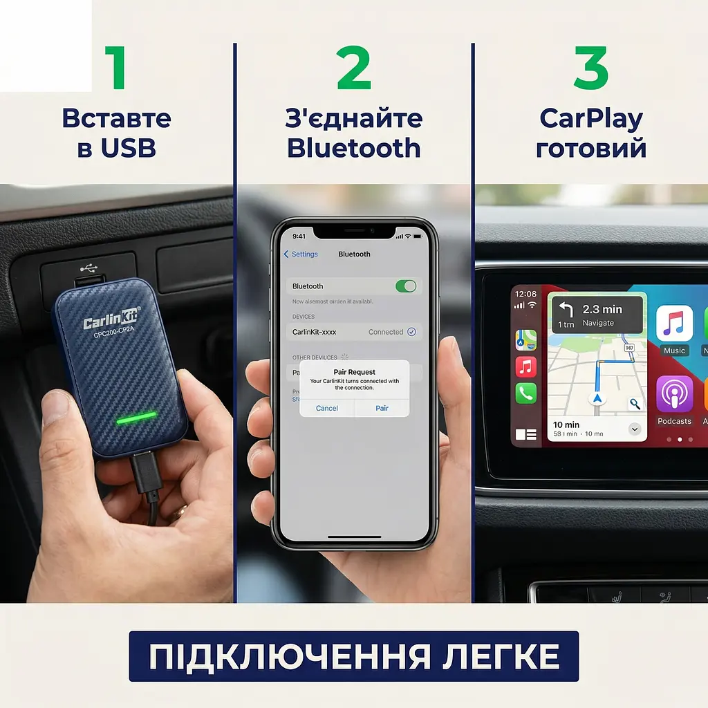 Адаптер CarlinKit 4.0 для бездротового Apple CarPlay та Android Auto — Plug & Play, OTA-оновлення - фото 4