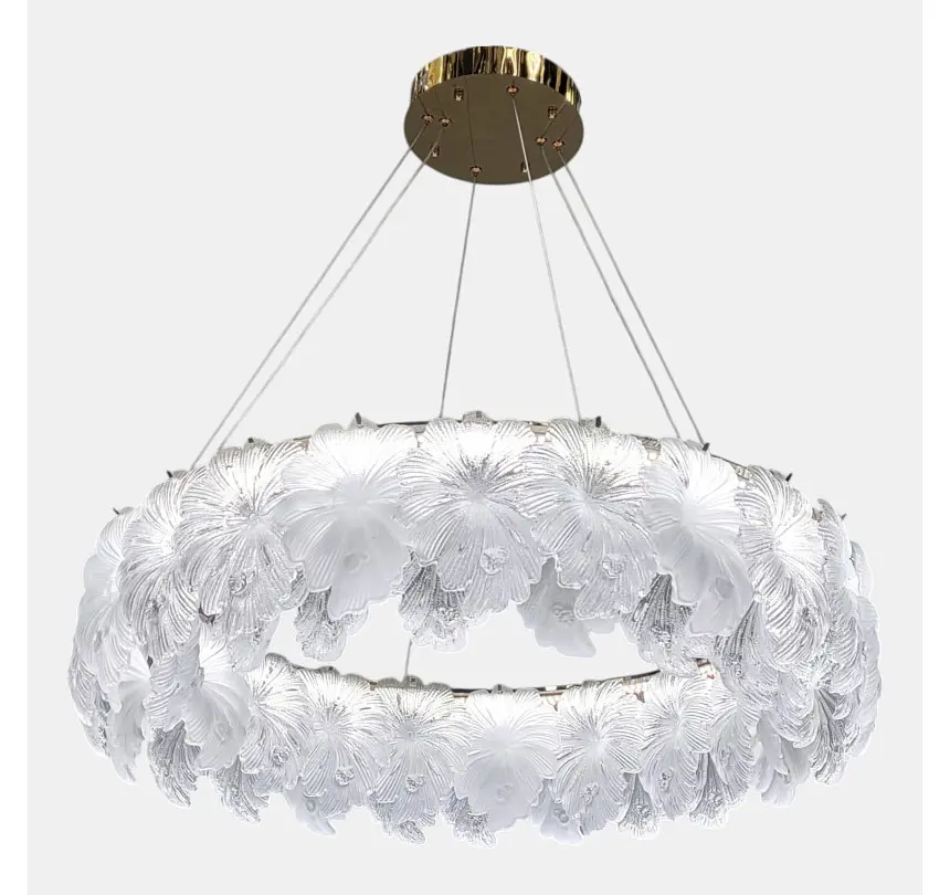 Велика золота LED люстра-квітка Artlight 7066-800GD з рельєфним скляним листям діаметром 78 см - фото 5