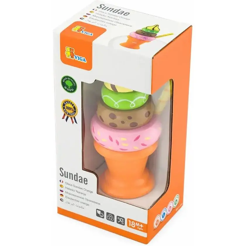 Пірамідка Viga Toys Морозиво дерев'яна помаранчева (51322) - фото 2