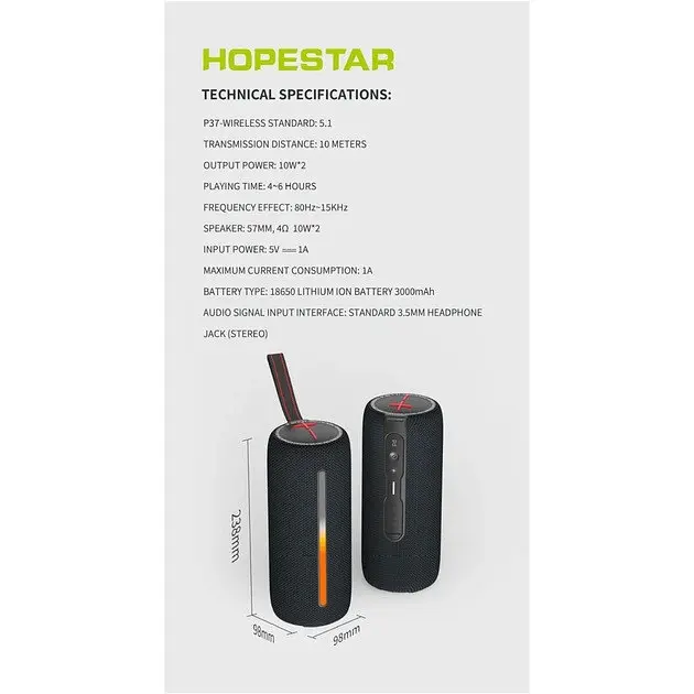 Бездротова портативна акустика - Bluetooth колонка Hopestar P37 чорна - фото 5