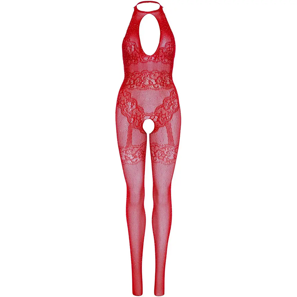 Бодистокинг Leg Avenue RhinestOne Lace and Net Bodystocking Red One Size - фото 4