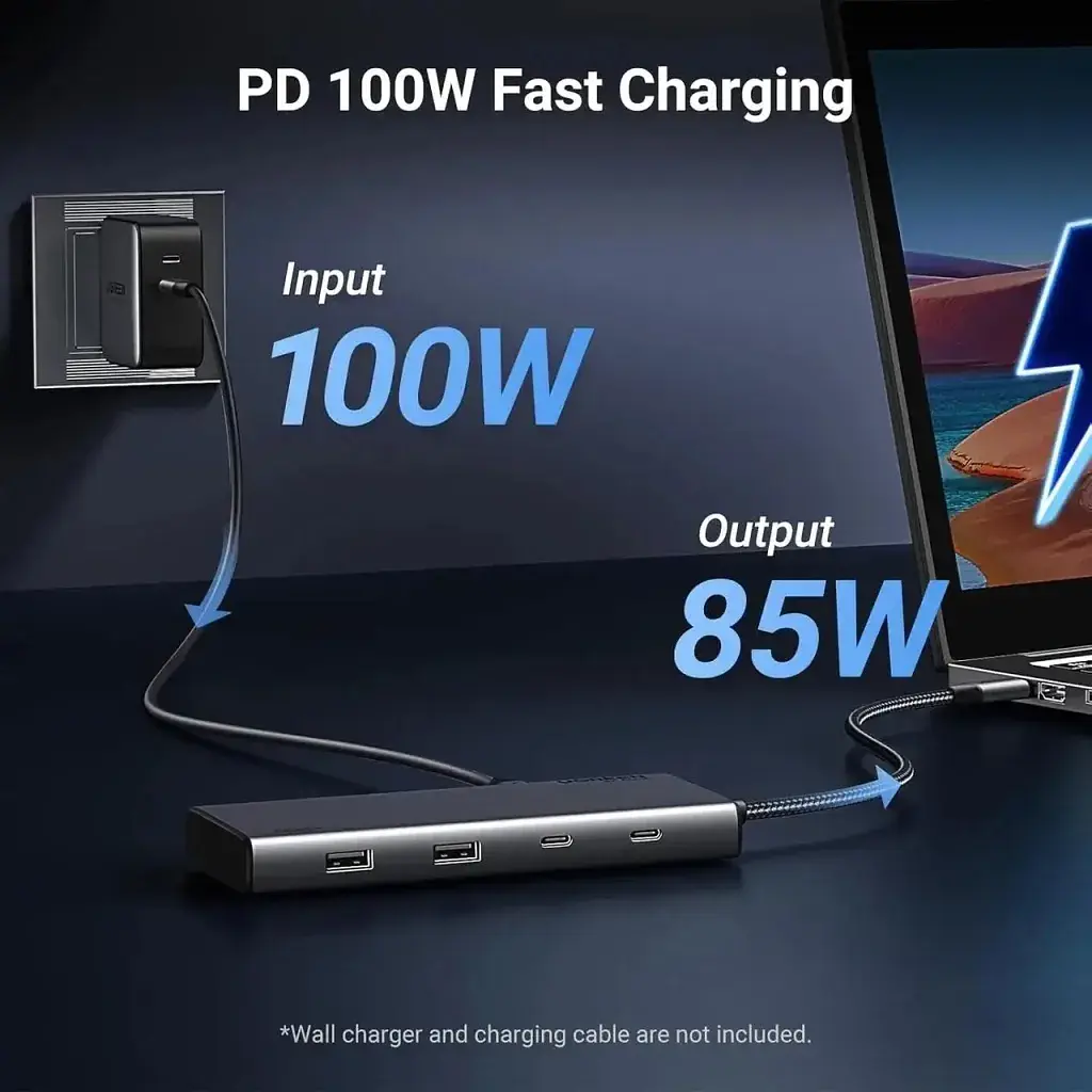 Концентратор Ugreen USB-C to 2xUSB 3.2 + 2xUSB-C 3.2 + 2xHDMI + DP 4K60Hz + PD 100W CM639 gray (35625) - фото 3