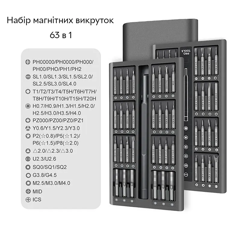 Набір магнітних прецизійних викруток Kit Bits 63 в 1 для точних робіт та дрібного ремонту в кейсі - фото 5