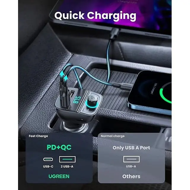 Автомобільний FM трансмітер модулятор Ugreen CD229 та зарядний пристрій для телефону - фото 4