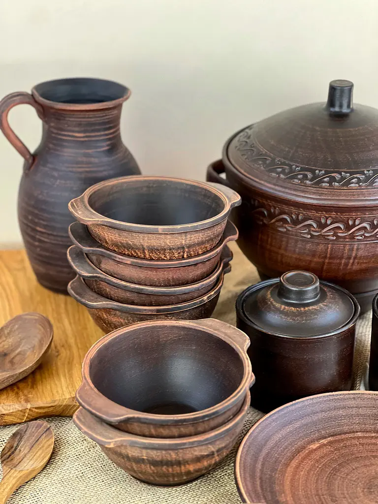 Столовий сервіз керамічного (глиняного) посуду для Борщу на 6 чоловік Гладкий - фото 3