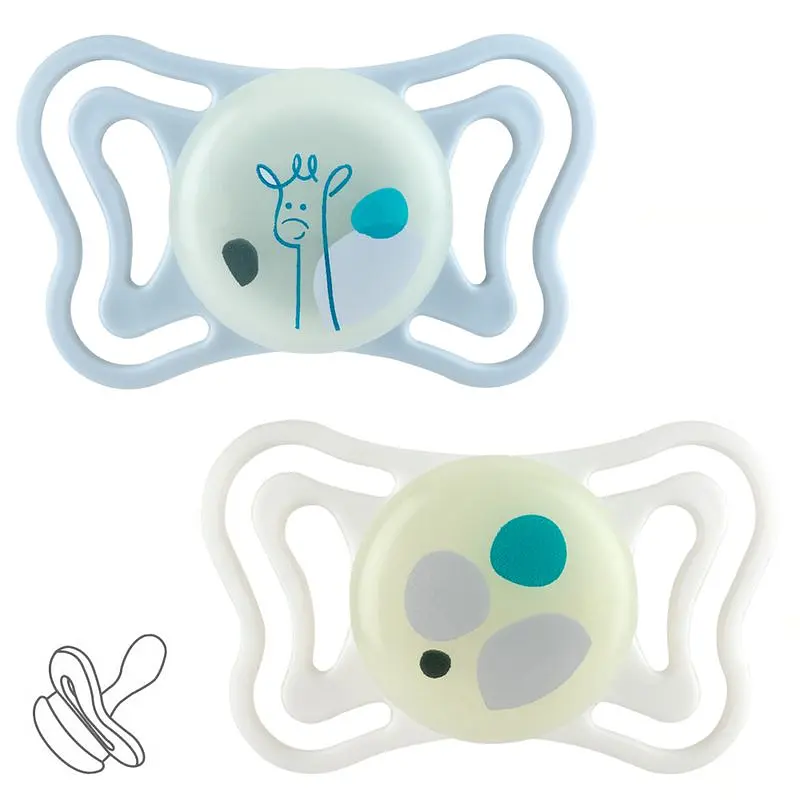Пустушка Chicco PhysioForma Light силіконова з футляром люмінесцентна 2 шт. (71088.41)