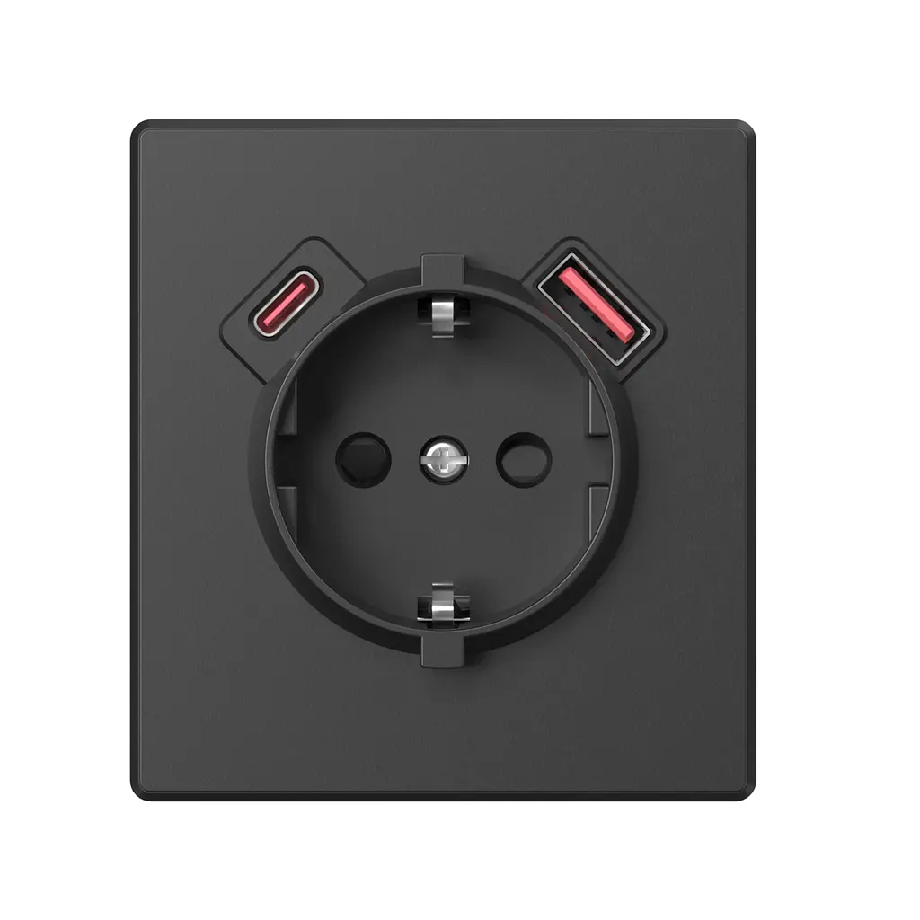 Розетка одинарна із заземленням USB-Aта C 20W вугільно-чорна Videx Nota (VF-NT-SK1GUC-BL)  - фото 2