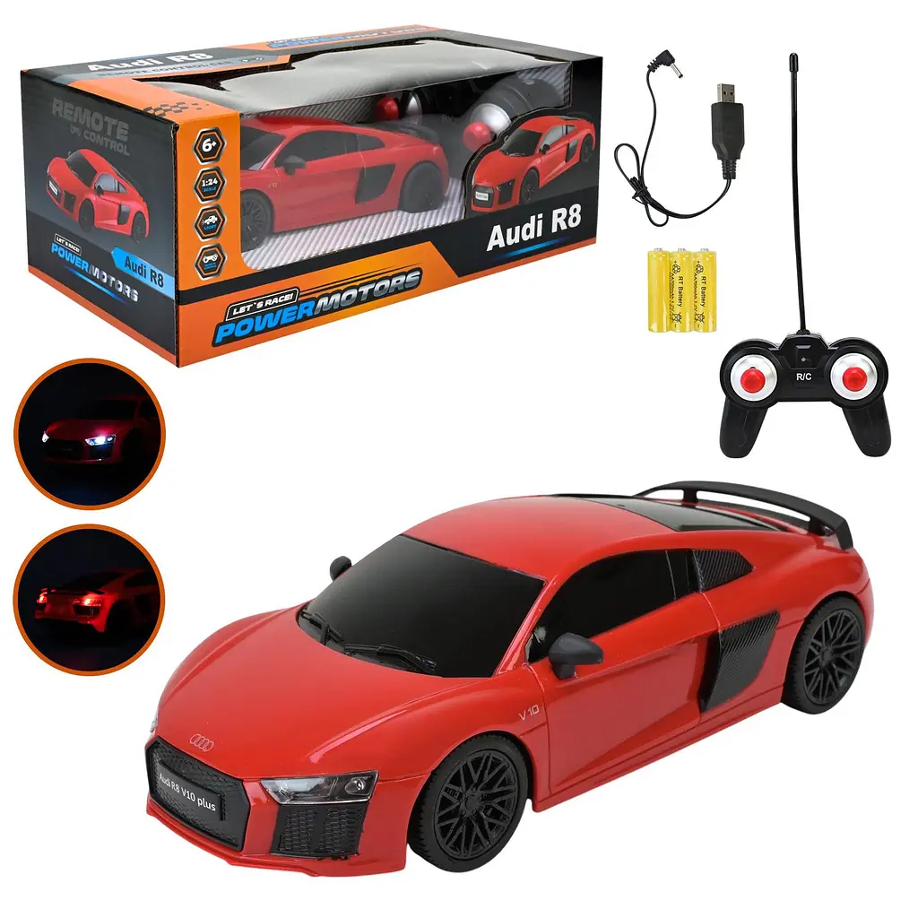 Радіокерована модель автомобіля Audi R8 V10 plus, червоний суперкар масштаб 1:24 зі світлом (PM2408)