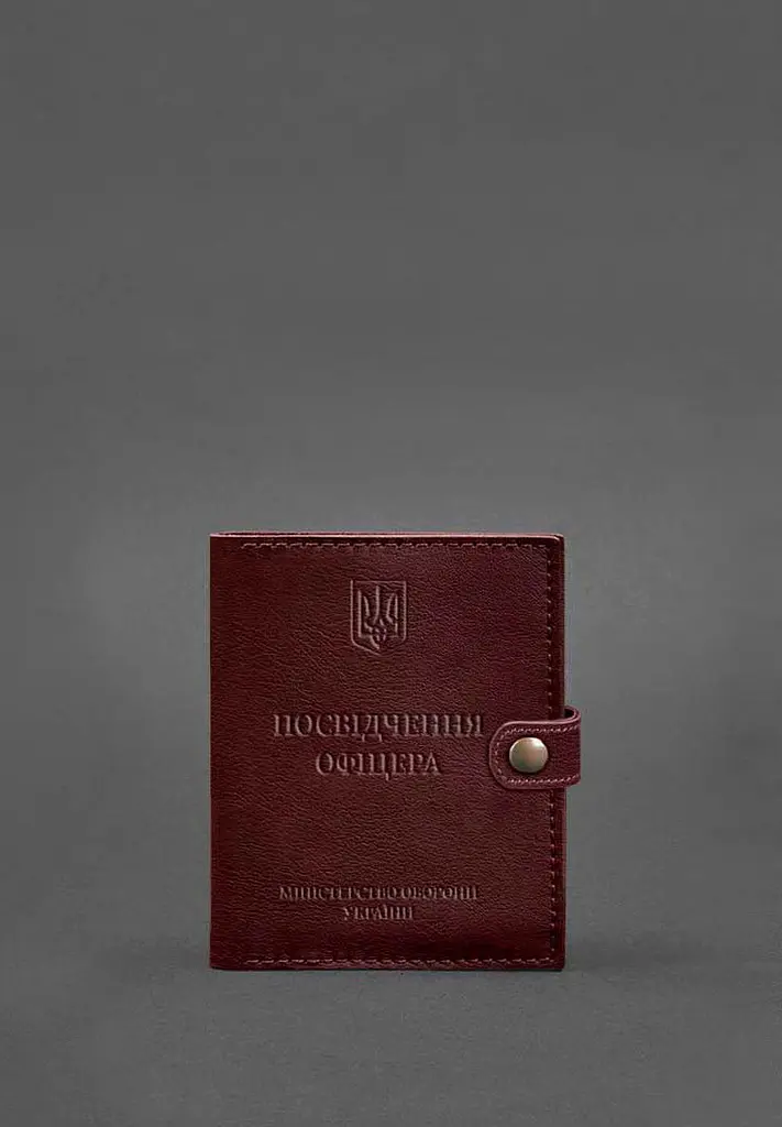 Шкіряна обкладинка-портмоне для посвідчення офіцера 11.0 бордова - фото 2