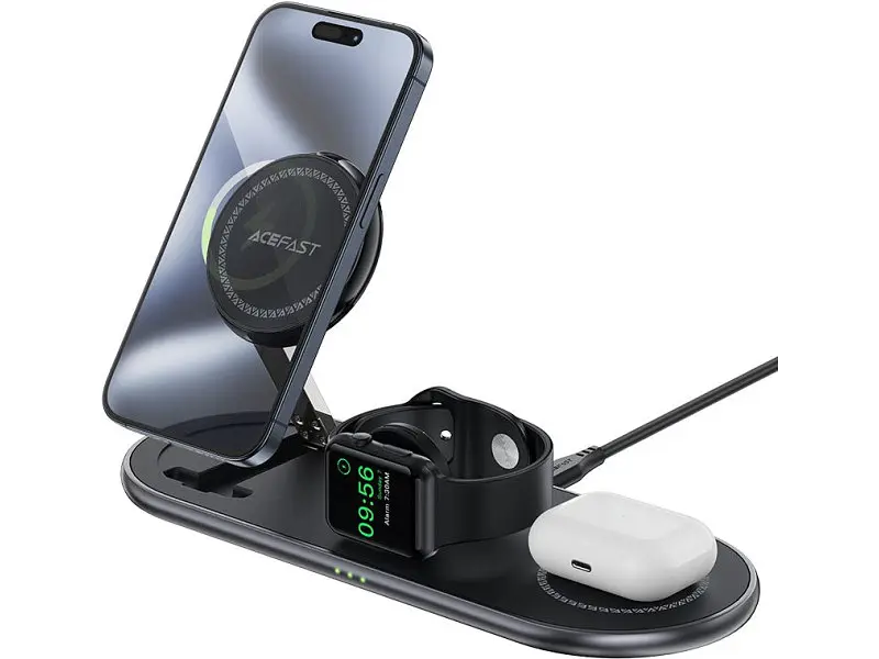 Бездротовий зарядний пристрій Acefast E19 Qi2 Desktop 3-in-1 Black (6974316283096) - фото 4
