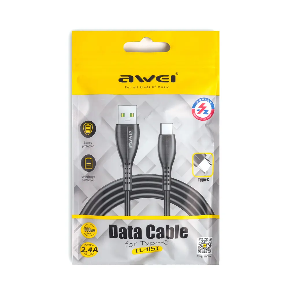 Кабель Awei 115T Type-C Cable Black - фото 4