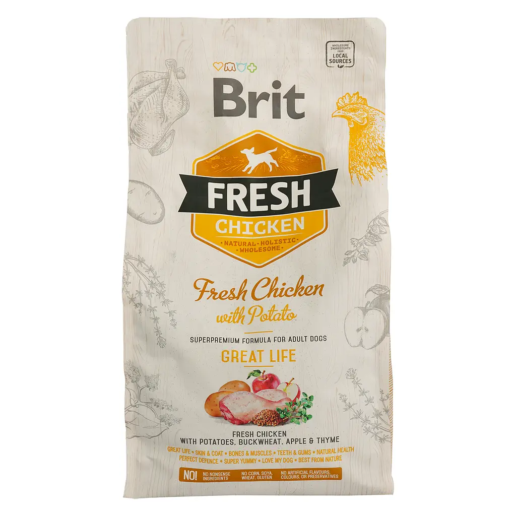 Сухой корм для взрослых собак всех пород Brit Fresh Chicken&Potato Adult с курицей и картофелем 2.5 кг - фото 2