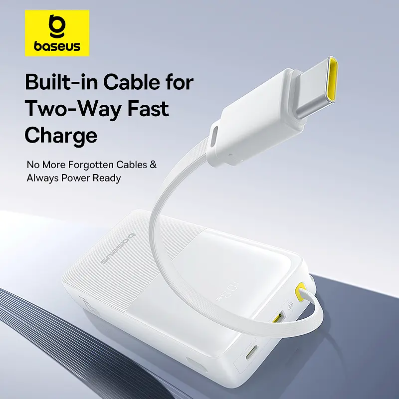 Зовнішній акумулятор Baseus Bipow 2 Digital Display Power Bank With Built-in USB-C Cable 20000mah 20W Moon White (P10077101213-01) - фото 10