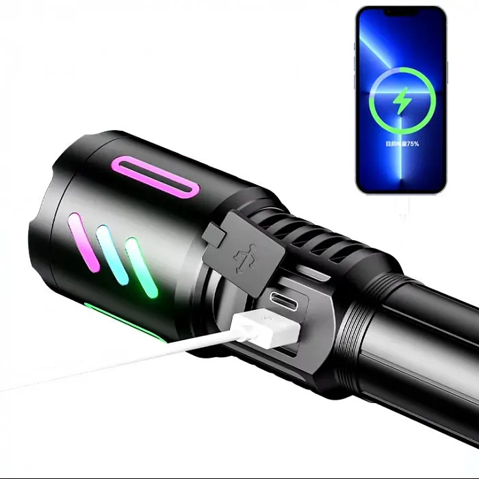 Аккумуляторный фонарь с флуоресцентной окраской 1143-TG PM10-TG 1x26650 Power Bank ЗП Type-C - фото 7