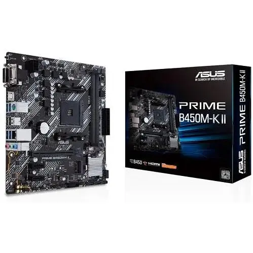 Материнська плата Asus Prime AM4 (B450) B450M-K II, B450, 2xDDR4, Int.Video(CPU), 4xSATA3, 1xM.2, 1xPCI-E 16x 3.0, 2xPCI-E 1x 2.0, ALC88 6xUSB3.2/6xUSB2.0, VGA/DVI-D/HDMI, MicroATX - фото 2