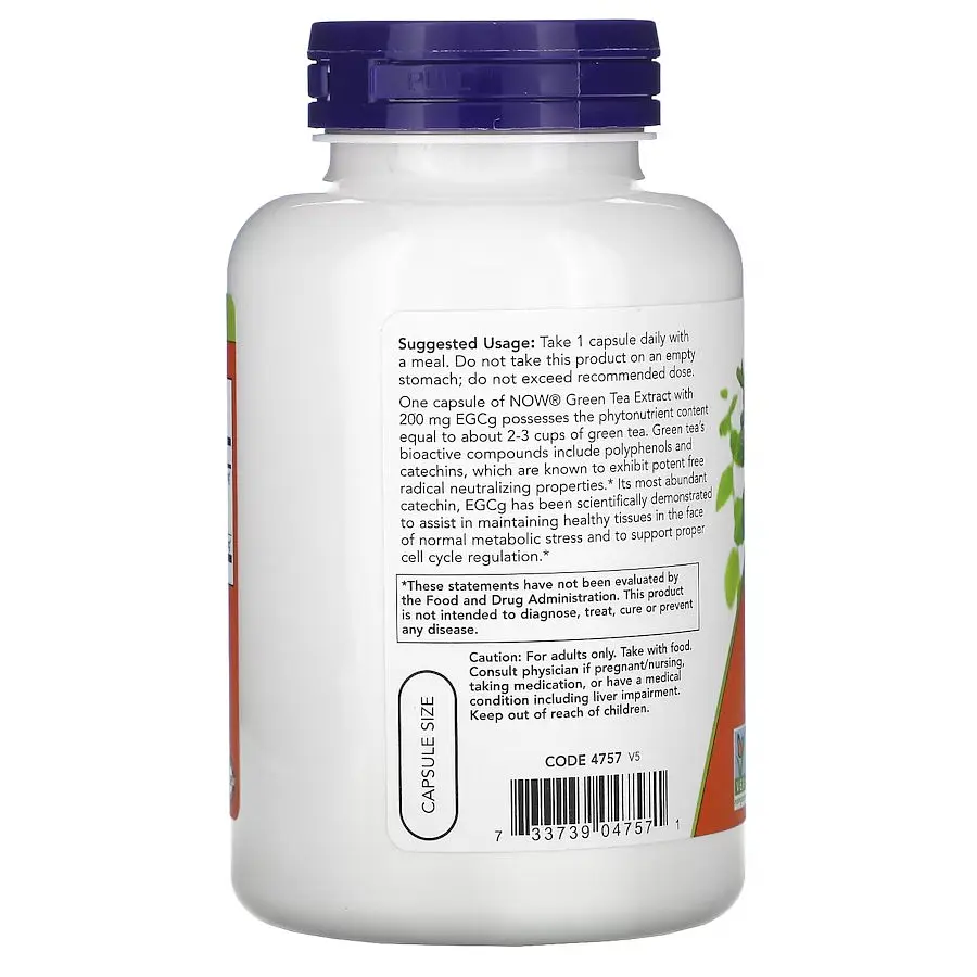 Натуральная добавка NOW EGCg Green Tea Extract 400 mg, 180 вегакапсул - фото 3