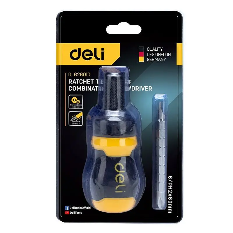 Викрутка двостороння з тріскачкою, 2 біти 6/PH2 x 85 мм Deli DL626010 - фото 4
