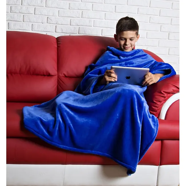 Теплий плед із рукавами флісовий Снаггі Ковдра-плед дитячий Snuggie 107х137 см синій - фото 2