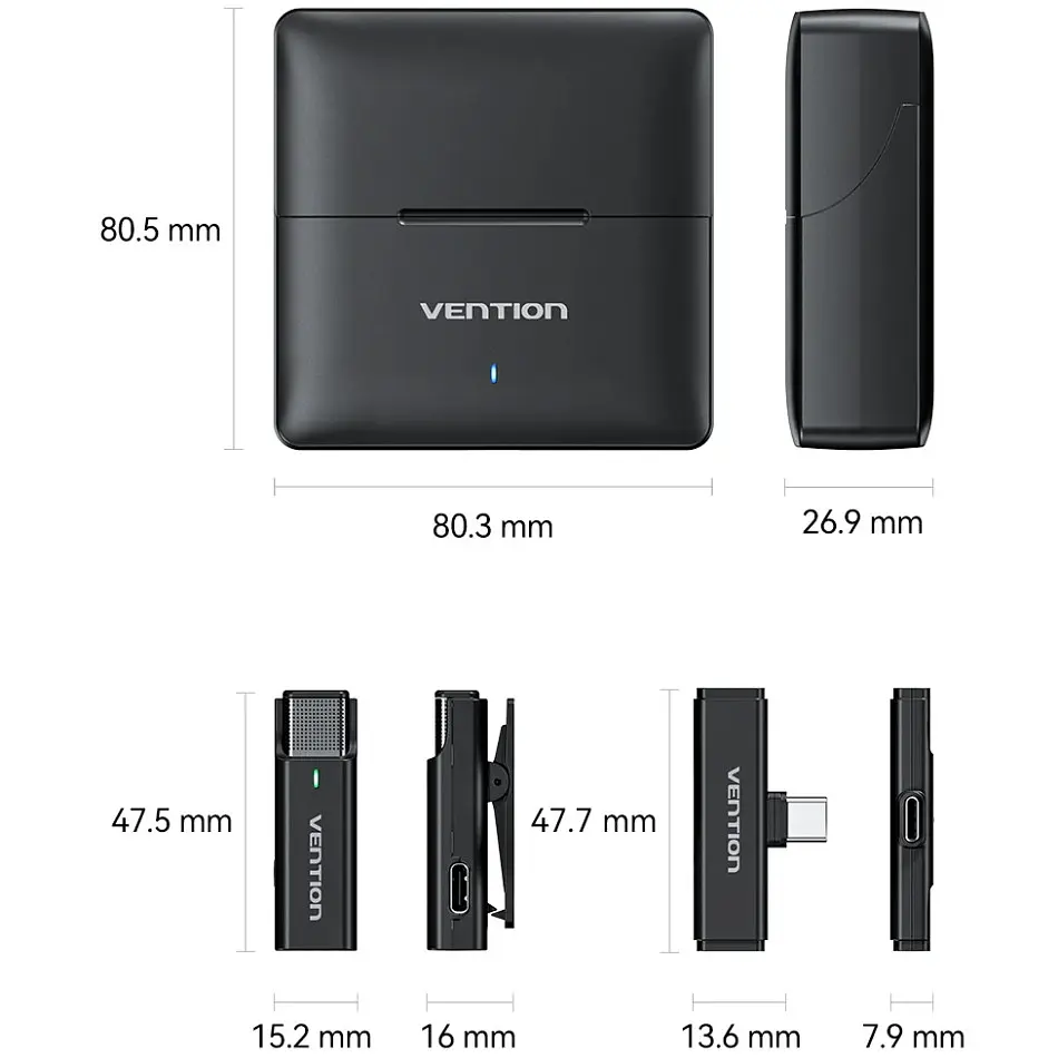 Бездротовий підвійний петличний мікрофон Vention USB-C 2-Pack Wireless Lavalier with Charging Case - фото 3