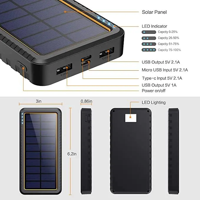 Портативная батарея Solar Power Bank 26800mAh HX160S6 Солнечное зарядное устройство - фото 4