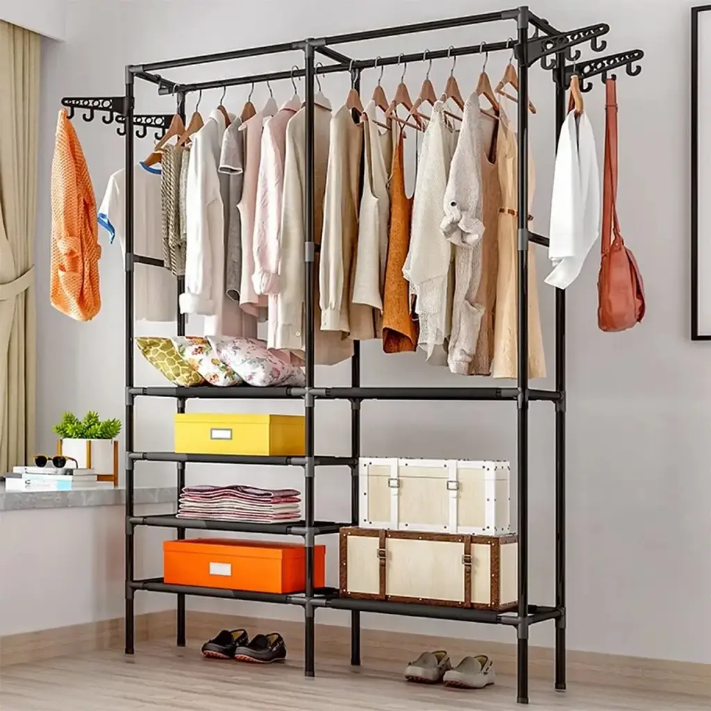 Вішак для одягу 86 / 43 / 173 Simple Coat Rack Double Row / Вішалка з полицями
