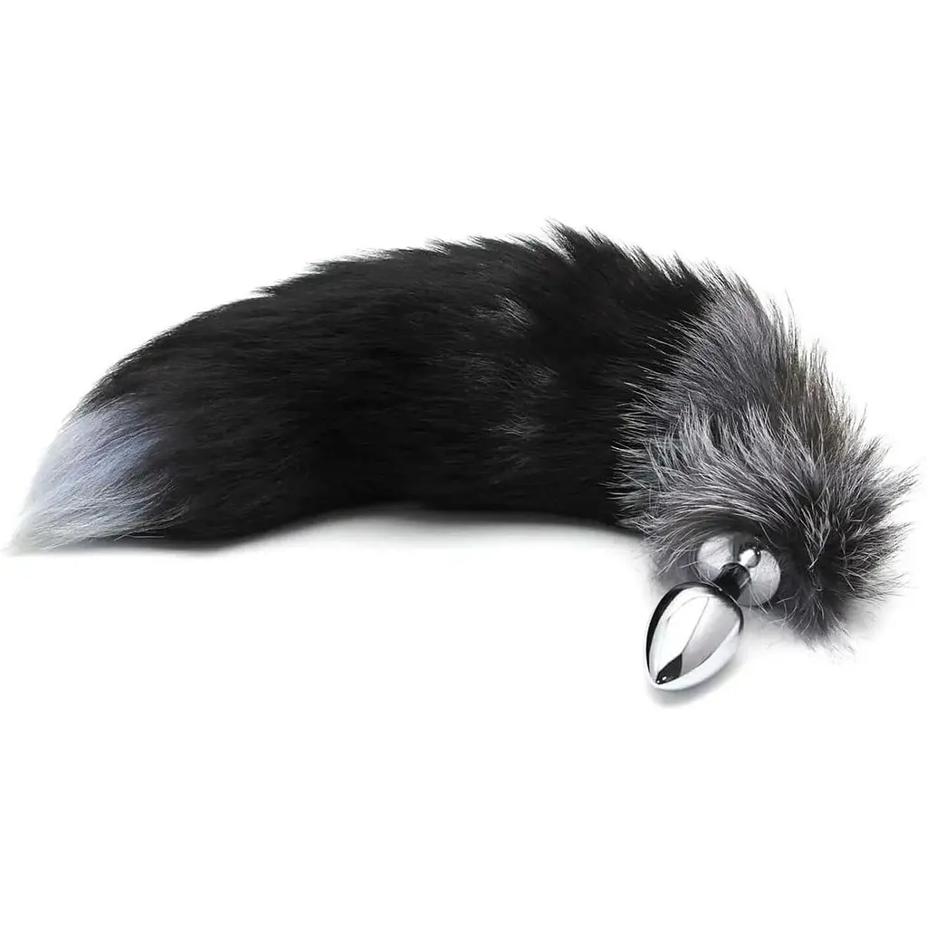 Металлическая анальная пробка Лисий хвост Alive Black And White Fox Tail M диаметр 3.4 см - фото 2