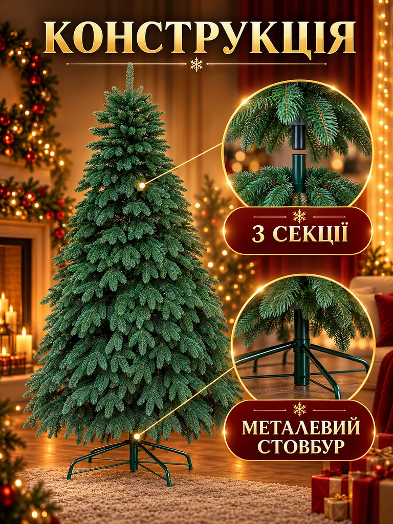 Лита штучна ялинка YaLINKA ШЗ25 Бескиди 250 см на металевій підставці, зелена (49676458) - фото 6