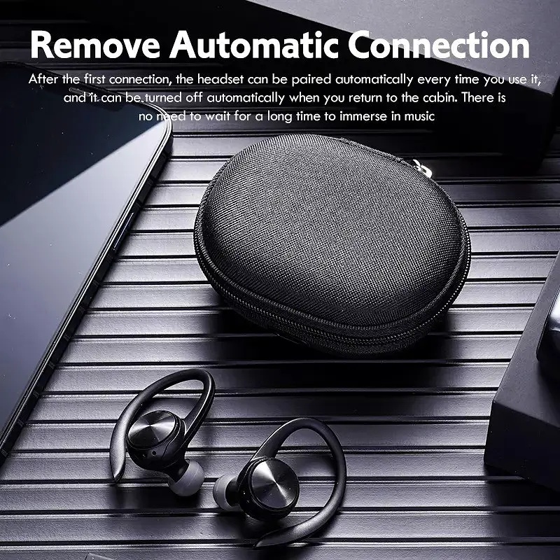Беспроводные спортивные Bluetooth наушники TWS J92 c тканевым зарядным кейсом, сенсорами управления чёрные - фото 8