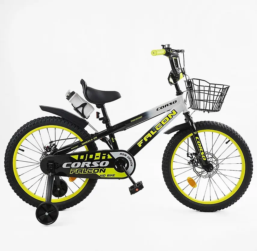 Велосипед Corso Falcon 20" 2-х колісний FL-20299 сталева рама, диск. гальма, дод. колеса, дзвінок, пляшечка, кошик, зібраний на 85% - фото 2