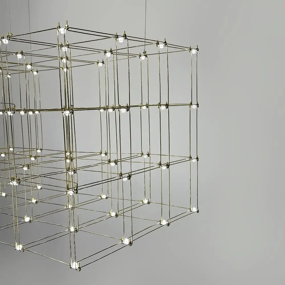 Золотая геометрическая люстра в форме параллелепипеда 95*60*60 см | Ст. MJ 199-950*600*600 Titanium Line F - фото 3
