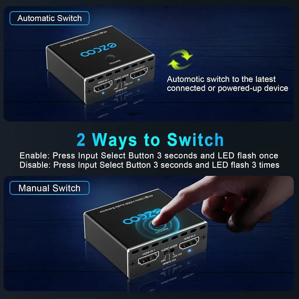 Аудіоекстрактор Ezcoo 4K@120Hz HDMI Audio Extrector Спліттер для HDMI-джерело, аудіоконвертер для HDMI - фото 2