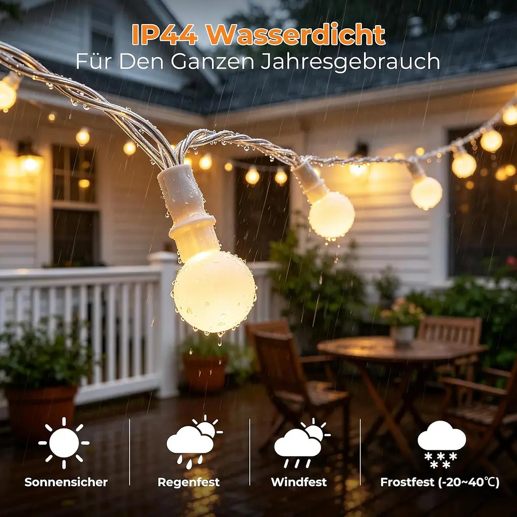 LED гірлянда кульки Kozamas 15 м 100 LED IP44 з пультом дистанційного управління та 8 режимами тепле біле світло (SKU-128) - фото 5