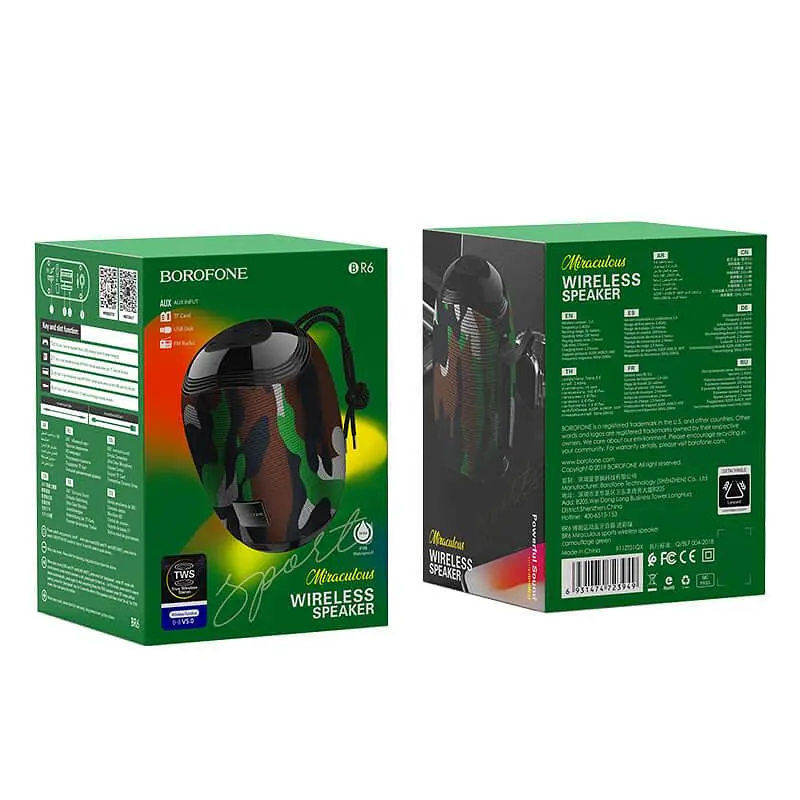Портативна акустика Borofone BR6 Miraculous sports wireless speaker зелена - фото 7