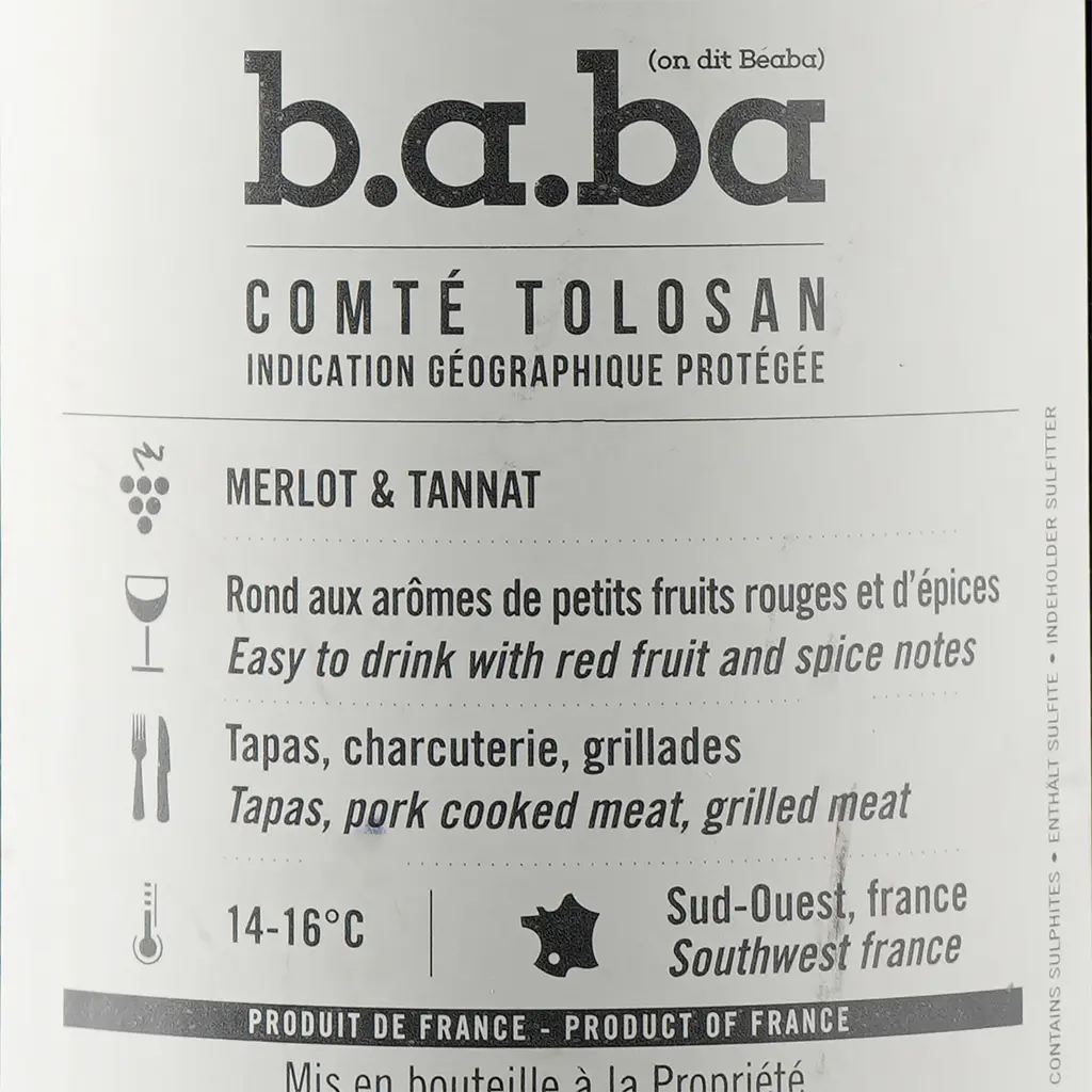 Вино b.a.ba IGP Comte Tolosan, красное, сухое, 14%, 0,75 л - фото 3